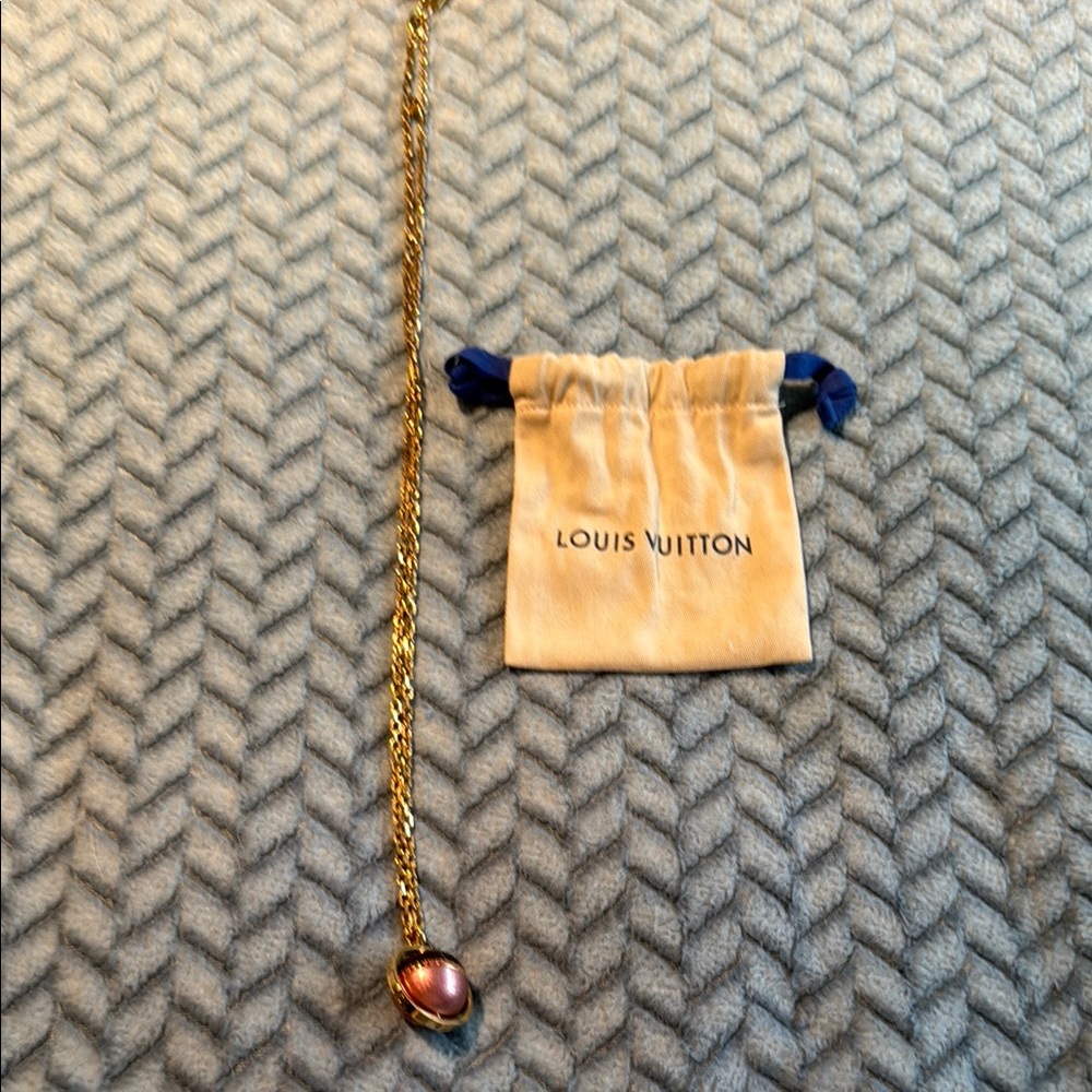 Louis Vuitton Gold Necklace with Pink Pendant